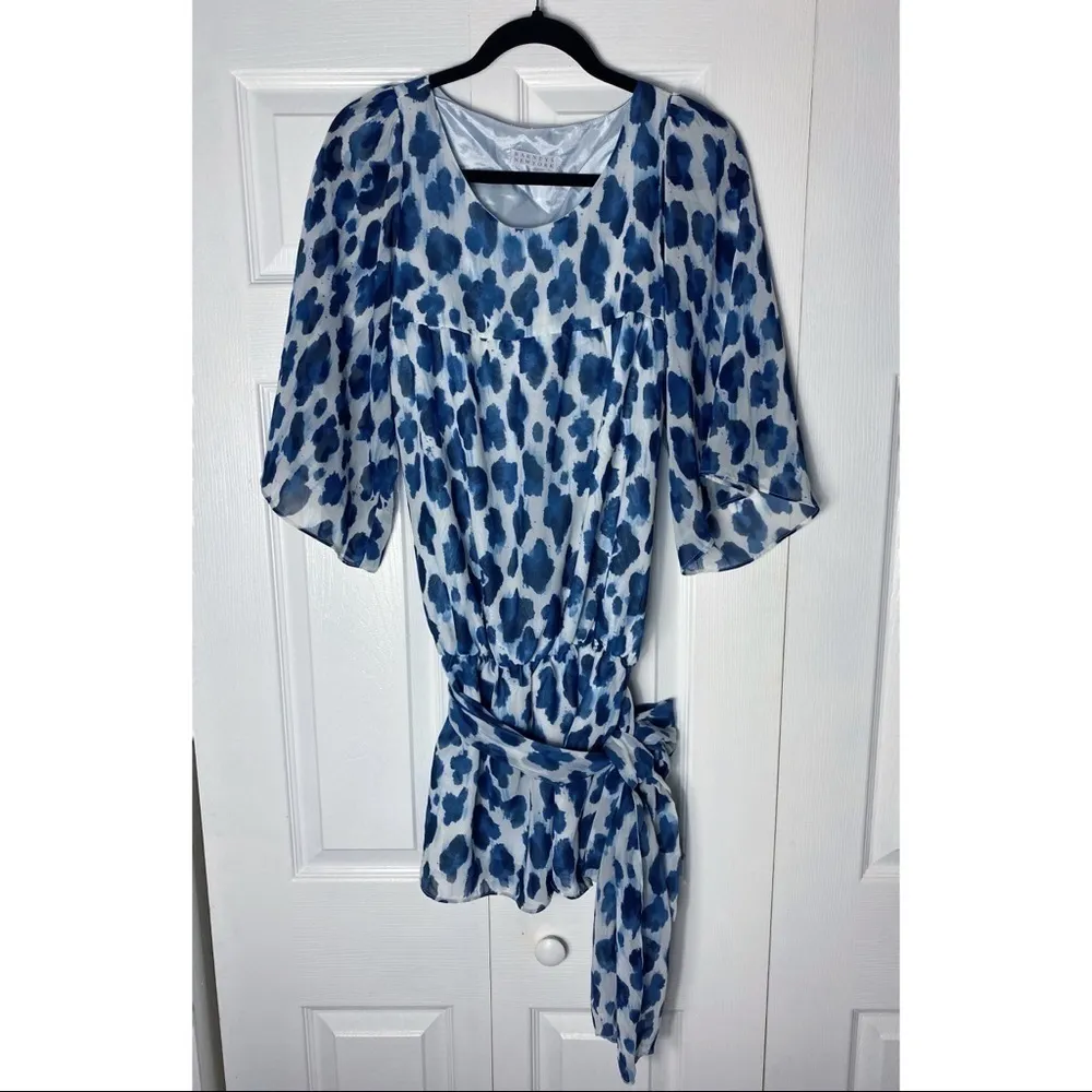 Barneys New York Blue Watercolor Polka Dot Peplum Blouse Top Size Small - Image 2