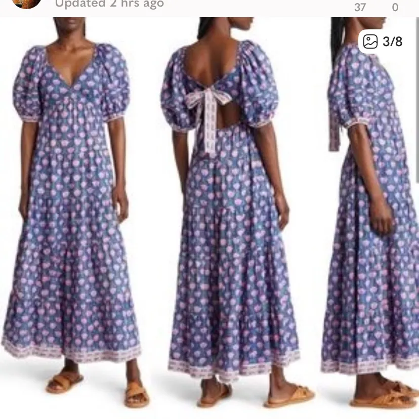 SAYLOR BLOCK PRINT DRESS maxi cutout tie back puff sleeve party fall $389 S - Image 2