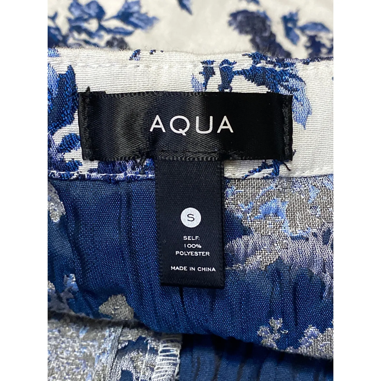 Aqua Women's White Blue Floral Short Puff Sleeve Square Blouse Crop Top Size S - Image 4