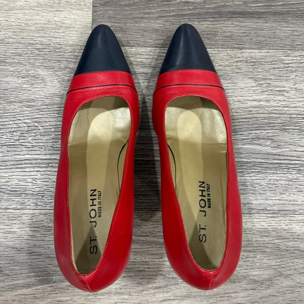 St. John Red and Navy Leather Pumps 8.5 Vintage Women’s Shoes - Image 9