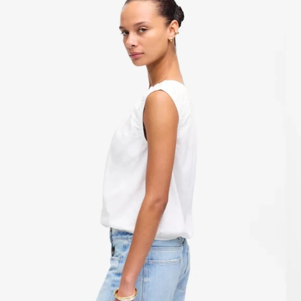 NWT Madewell Bubble Cotton Linen Blend Tee in White - Size: Extra Small - Image 11