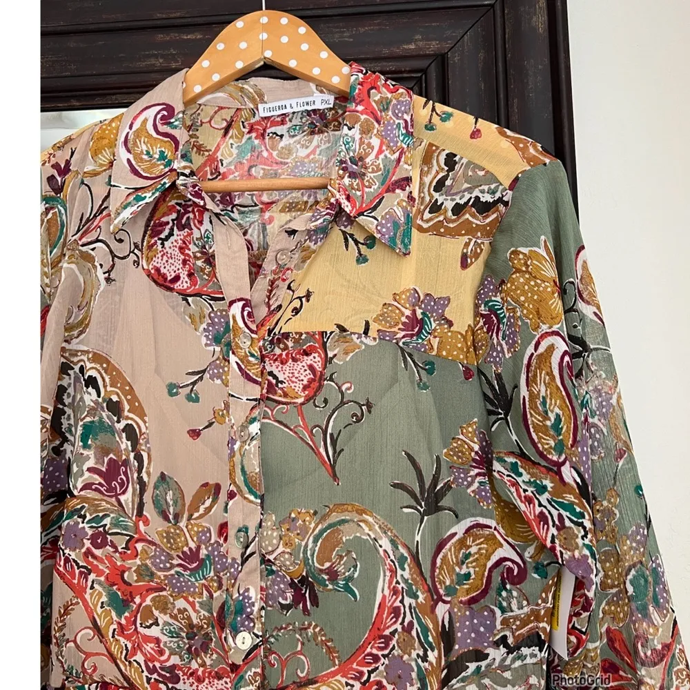 Figueroa & Flower Brown Printed Top Boho Colorful New With Tags Size undefined - Image 4