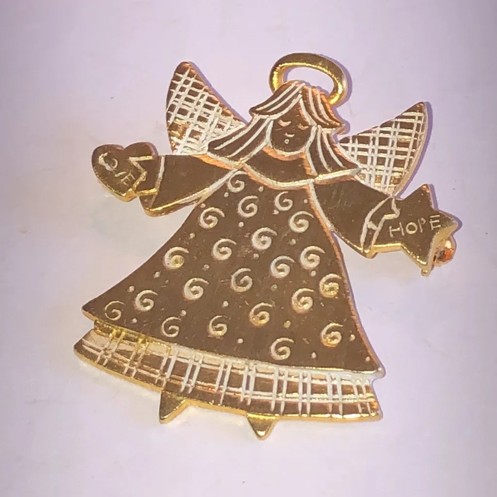 Tanya Creations Gold Tone Angel Brooch with Hope and Love - Image 2
