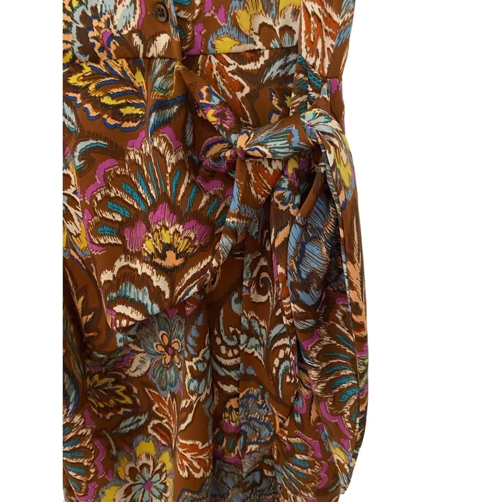 Drew Brown Paisley Floral Collared Wrap Dress Purple Yellow Mini Career Small - Image 9