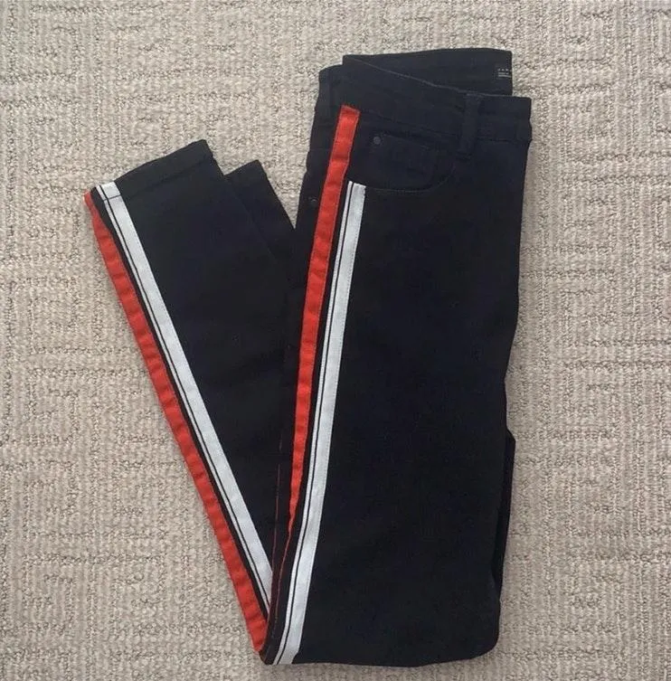 Black Jeans With White And Red Stripes  - Image 2