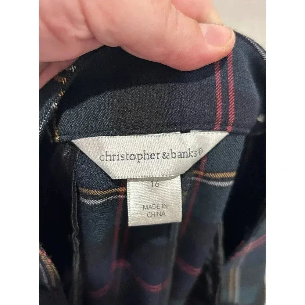 Christopher‎ & Banks Pants Womens 16 Green Plaid Mid-Rise Holiday Party Festive - Image 8