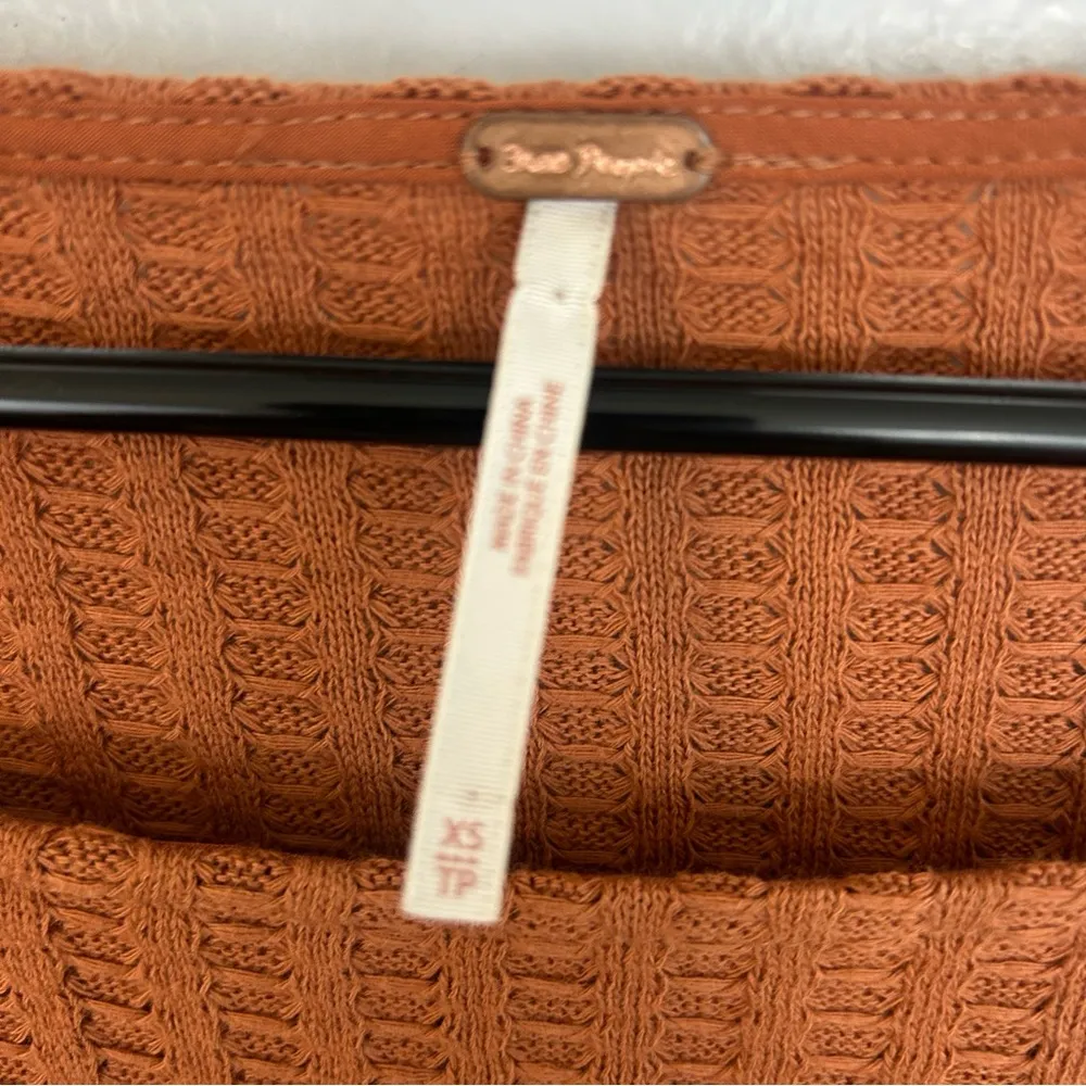 Free People Cropped Thermal Waffle Lace Orange/Brown Long Sleeve Top Size XS - Image 10