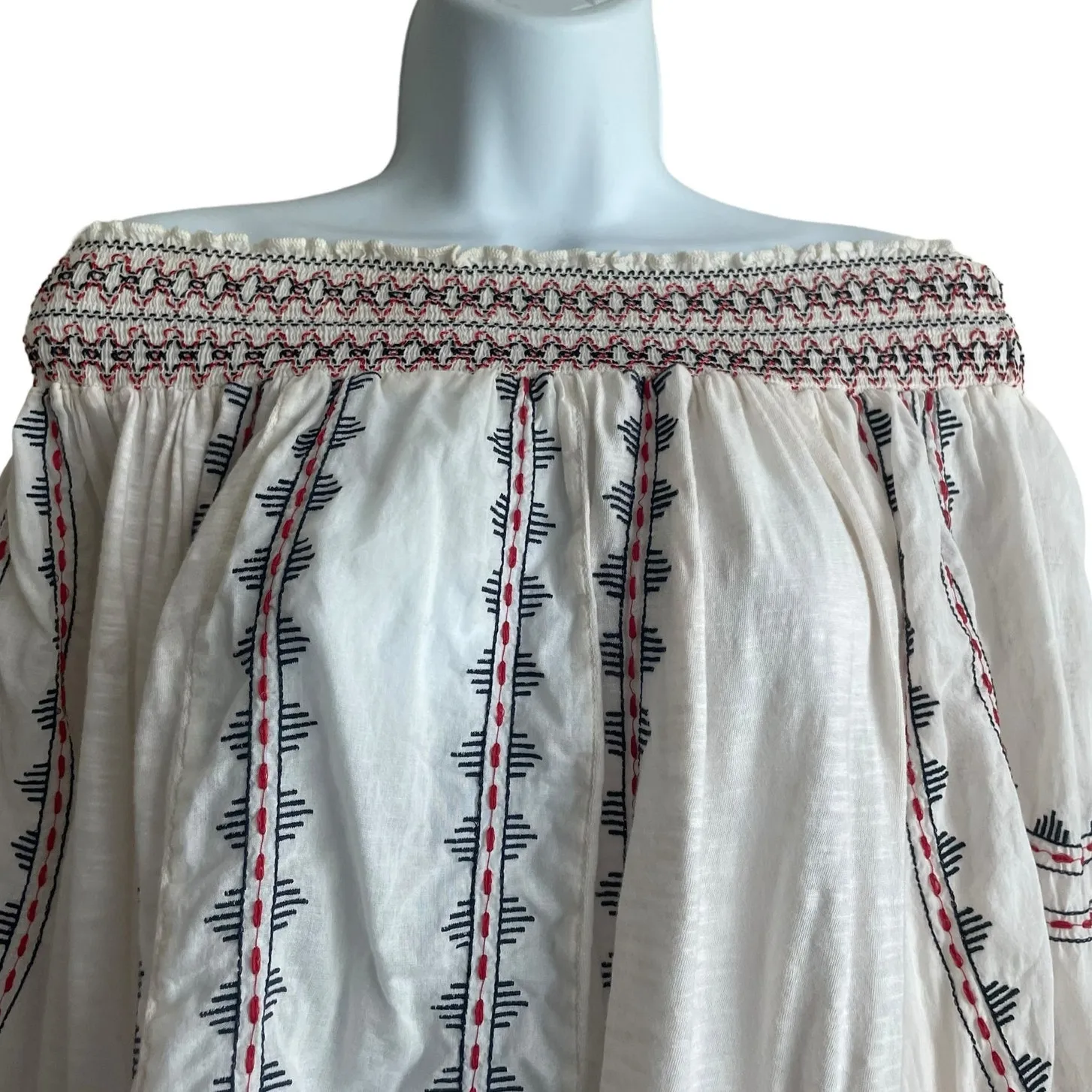 Vintage America Blues Women Top S Ivory 3/4 Sleeve Embroidered‎ Boho Festival - Image 13