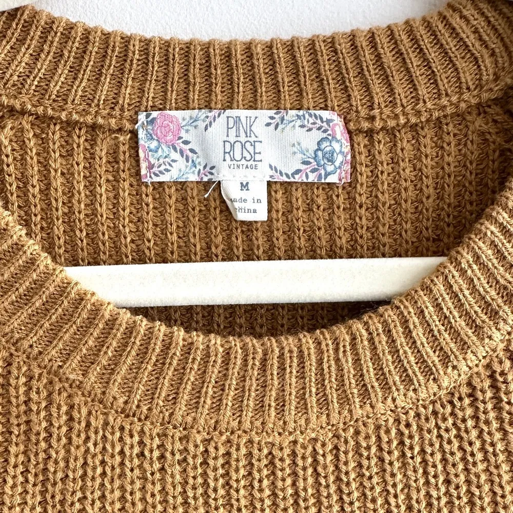 Pink Rose Gold Cable Knit Sweater, Crewneck Sweater, Size Medium - Image 12