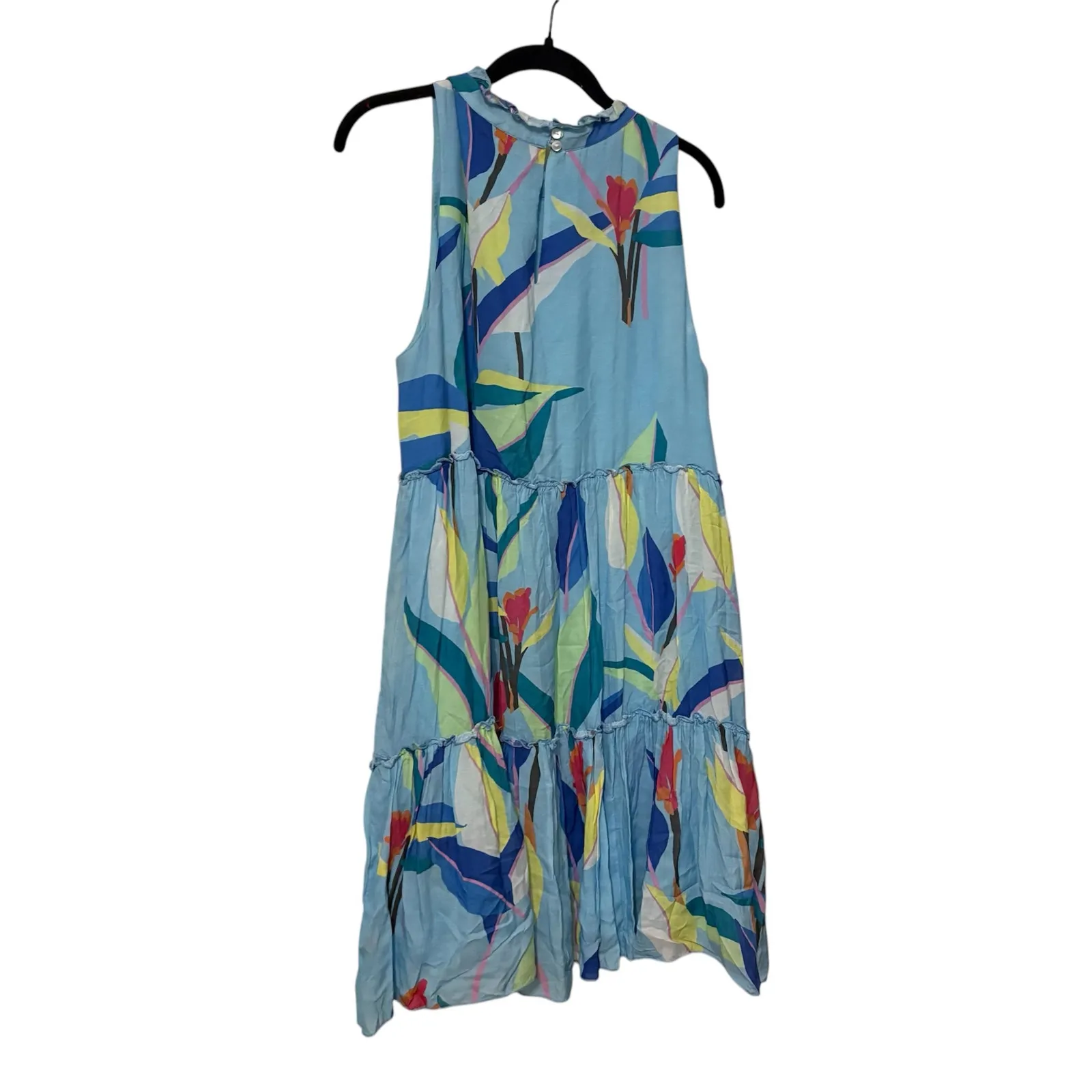 Tuckernuck Oliphant Blue Floral Cotton Silk Ruffle Tiered Mini Dress Size Large - Image 5