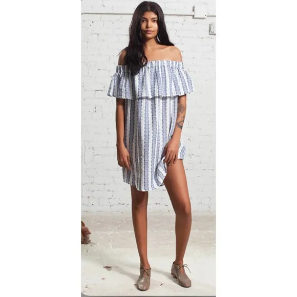 Sea New York Off the Shoulders Linen stripe dress Size 0 - Image 2