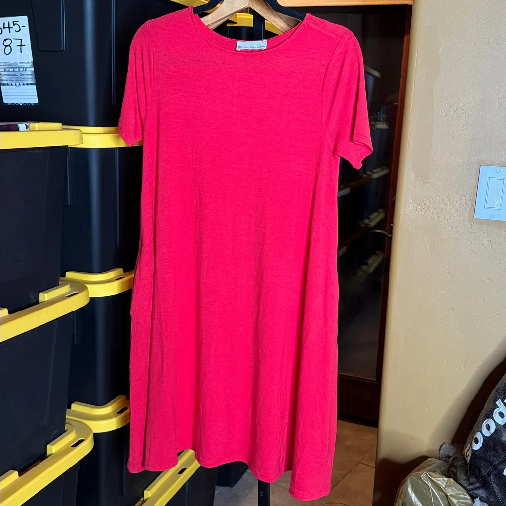 NWT Zenana Short Sleeve Flared T-Shirt Midi Dress with Side Pockets Size Small - Image 2