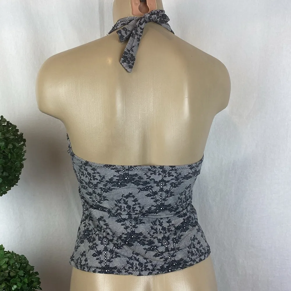 Jantzen Gray & Black Floral Embellished Tankini Sleeveless Top M - Image 3