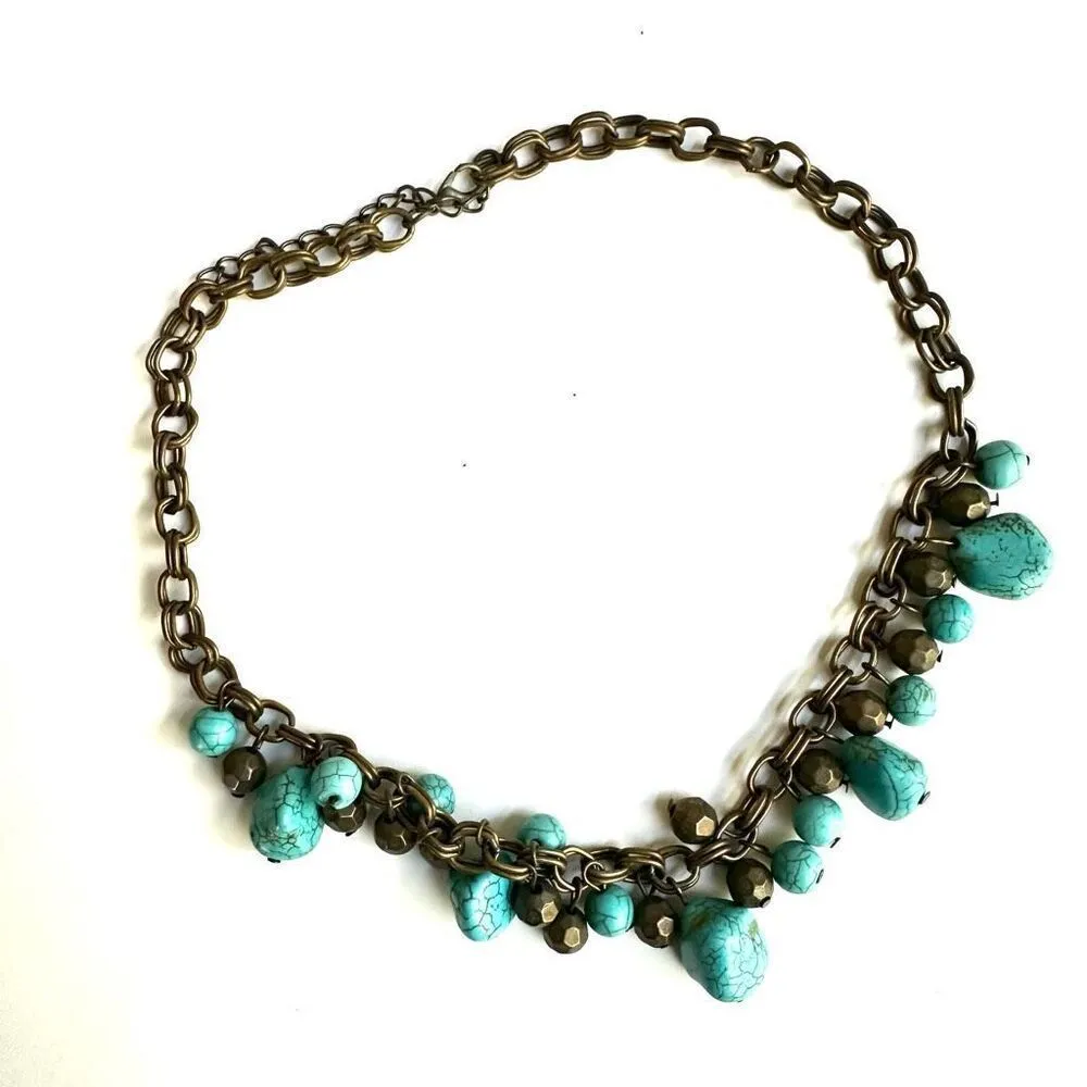 Howlite cluster brass tone necklace Blue - Image 6