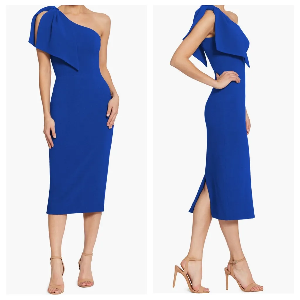 NWT Dress The Population Tiffany One Shoulder Midi Dress Electric Blue Size L - Image 2