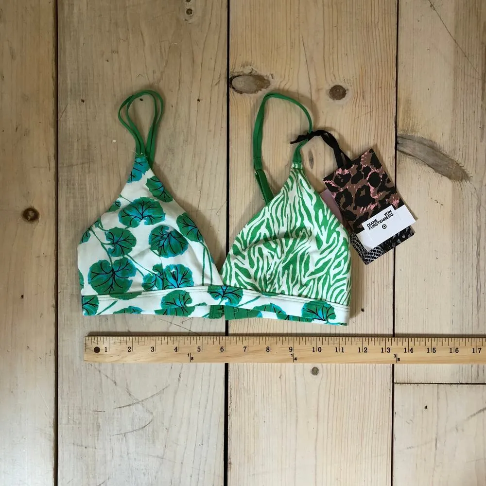 Diane Von Furstenburg NWT Women's Geranium Leaf Green Print Bra Size S - Image 2