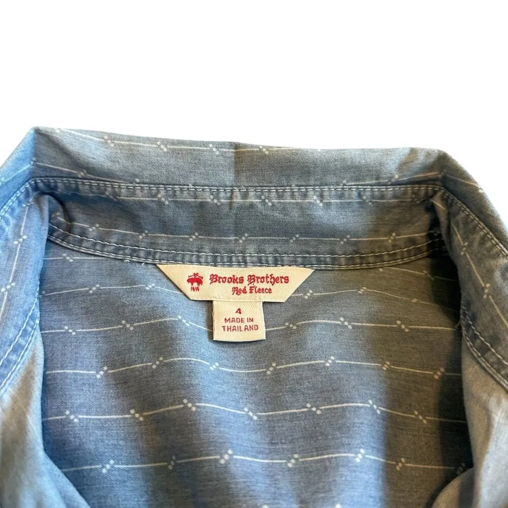Brooks Brothers Red Fleece Light Denim Shirt Dress Chambray Stripe Size 4 Womens - Image 3