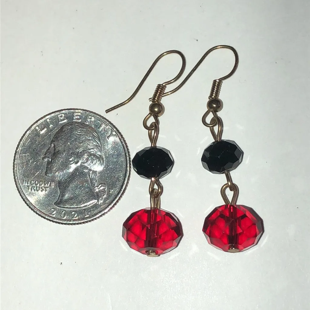 Elegant Red and Black Beaded Ball Drop Boho Earrings - Image 3
