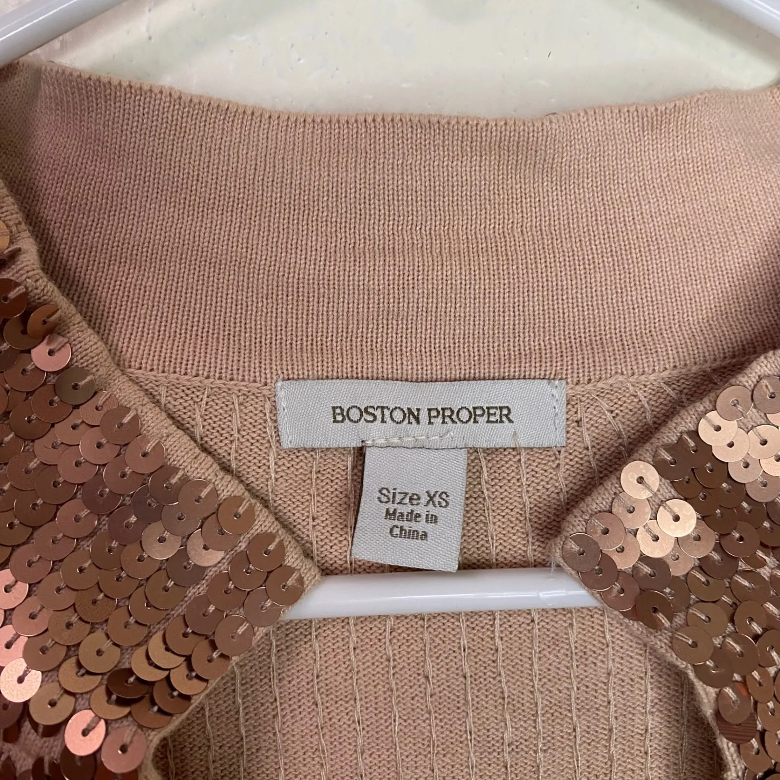 Boston Proper Sequin Peplum Cardigan Rose Gold Short Sleeve Party Size XS - Image 2