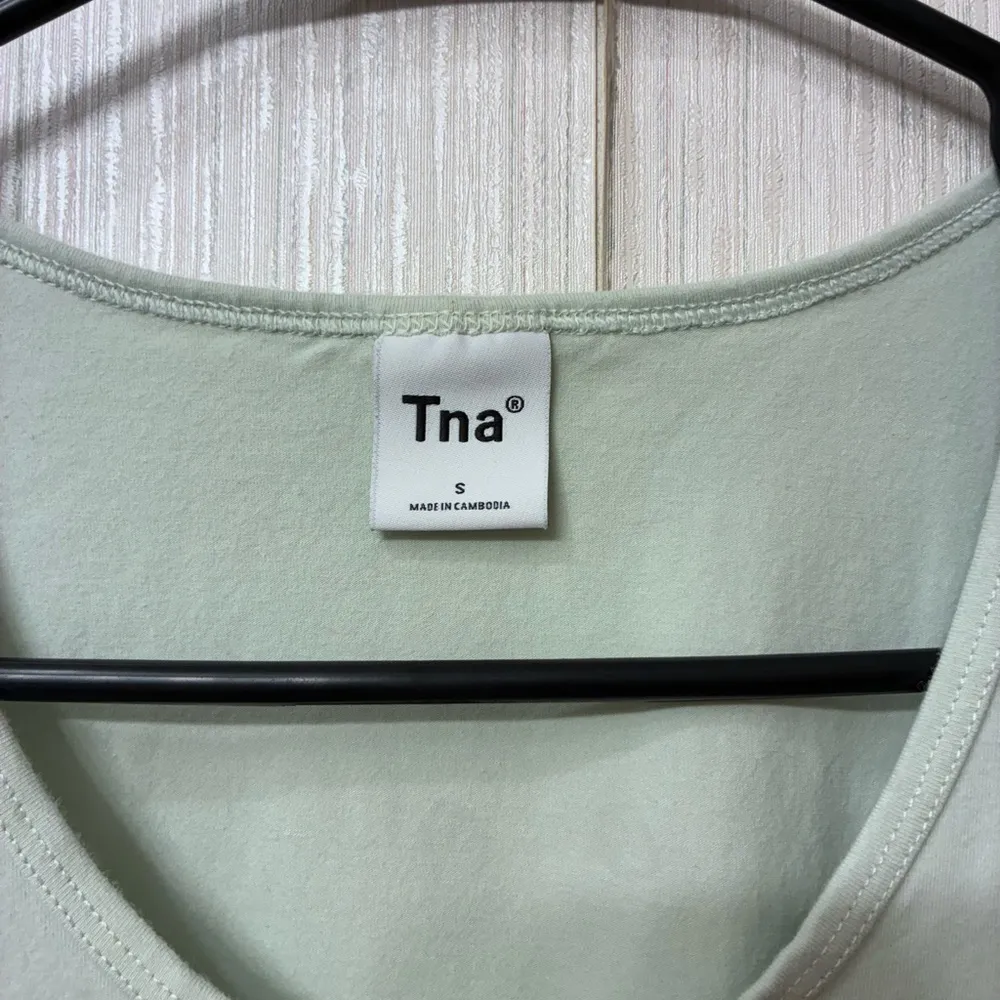 TNA Ruched Bodycon Dress Size S Pastel Sage Green Tank Midi - Image 3