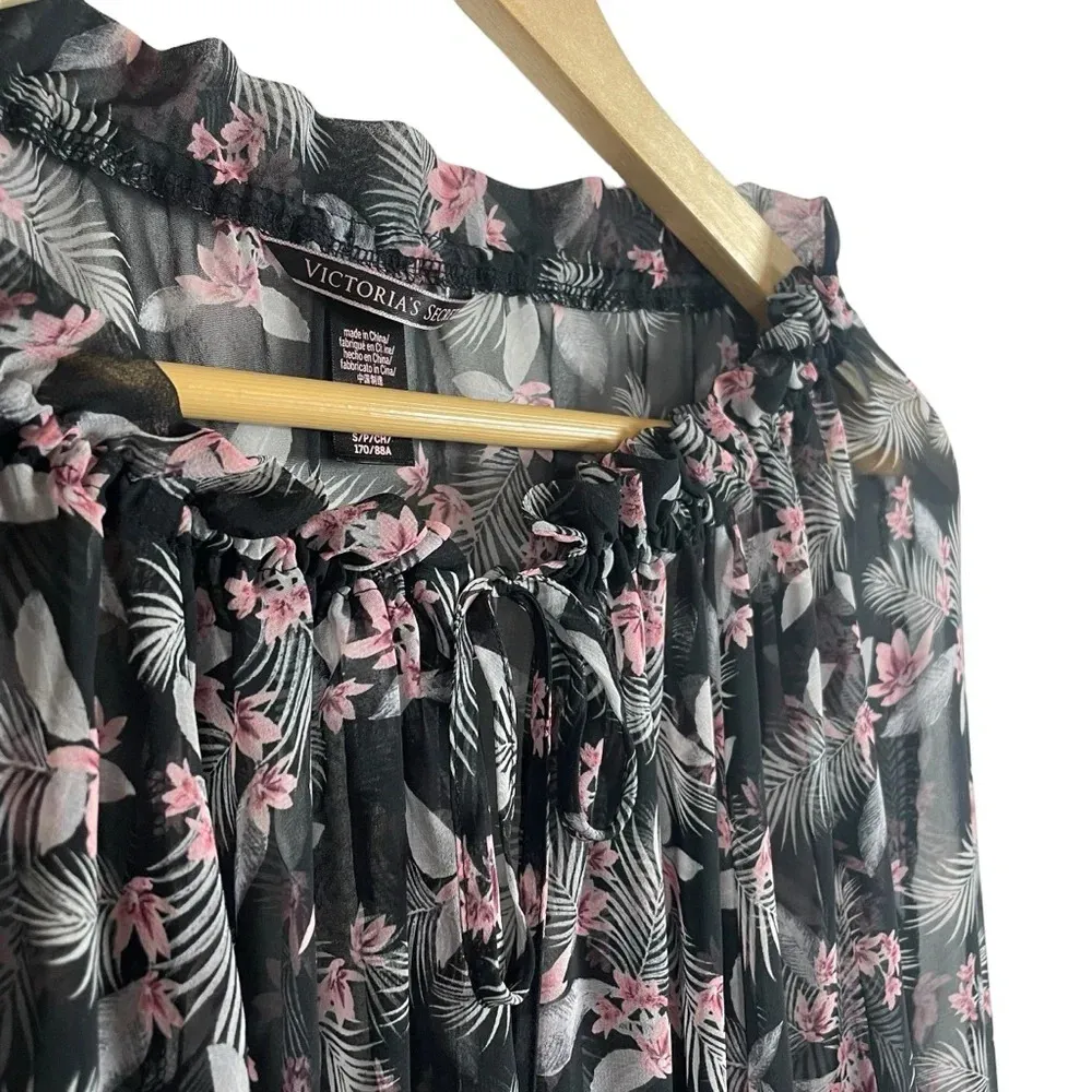 NWOT Victoria’s Secret Sheer Chiffon Floral Sexy Bodysuit in Black/Pink Size S - Image 11