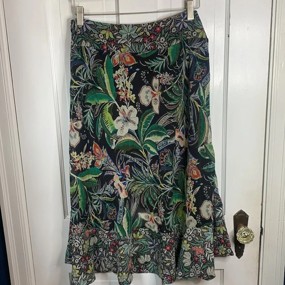 Bailey 44 Tropical Floral Print Ruffle MIDI Flowy Skirt W-397 Sz 0 - Image 4