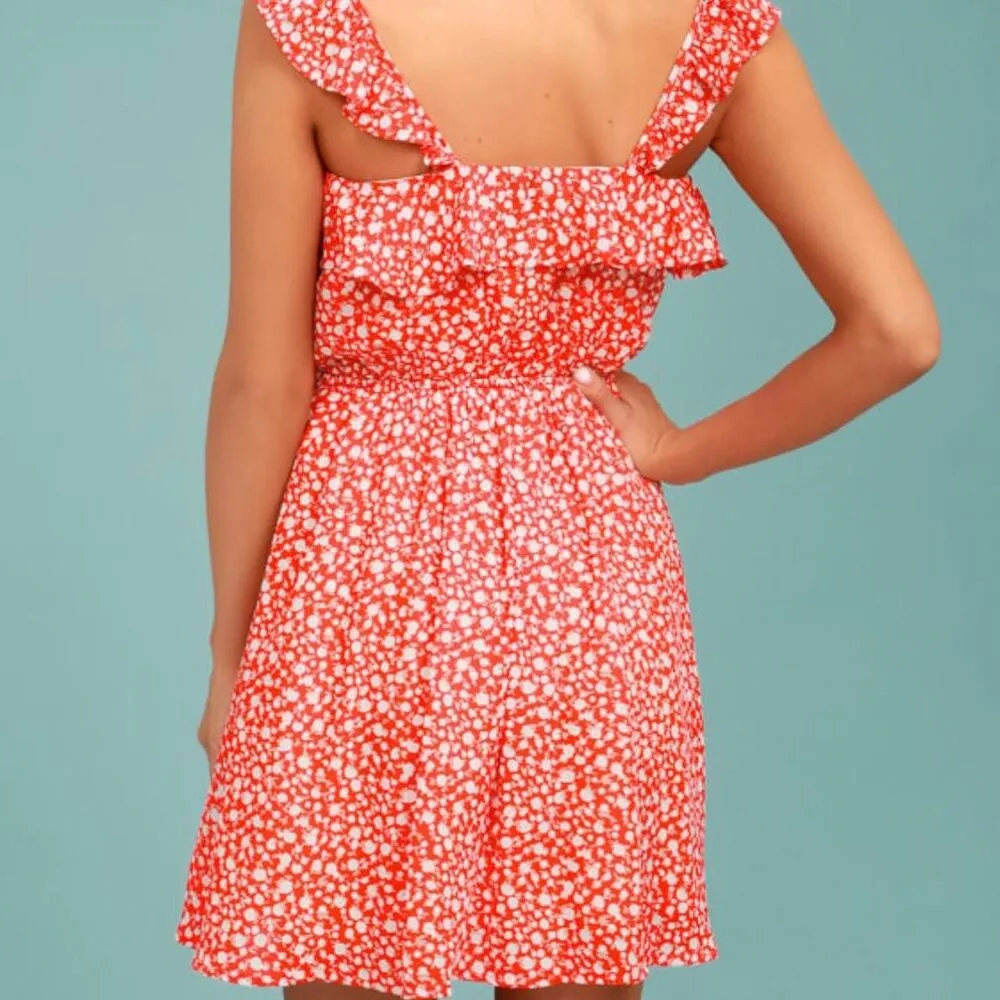 Lulus Women's Moon River Dottie Red Floral Print Sleeveless Sundress Size Medium - Image 3