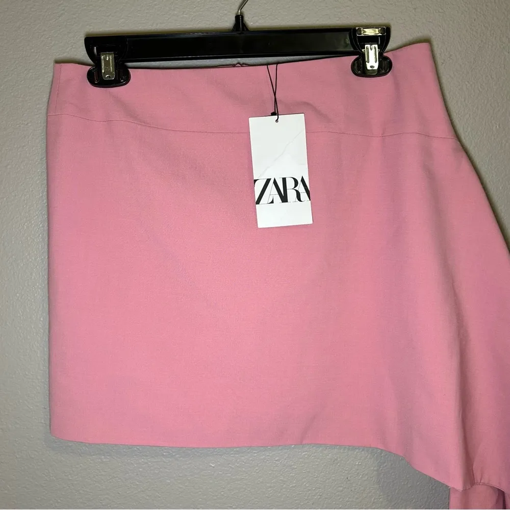 NEW ZARA pink asymmetric wool blend mini skirt women’s size small - Image 4