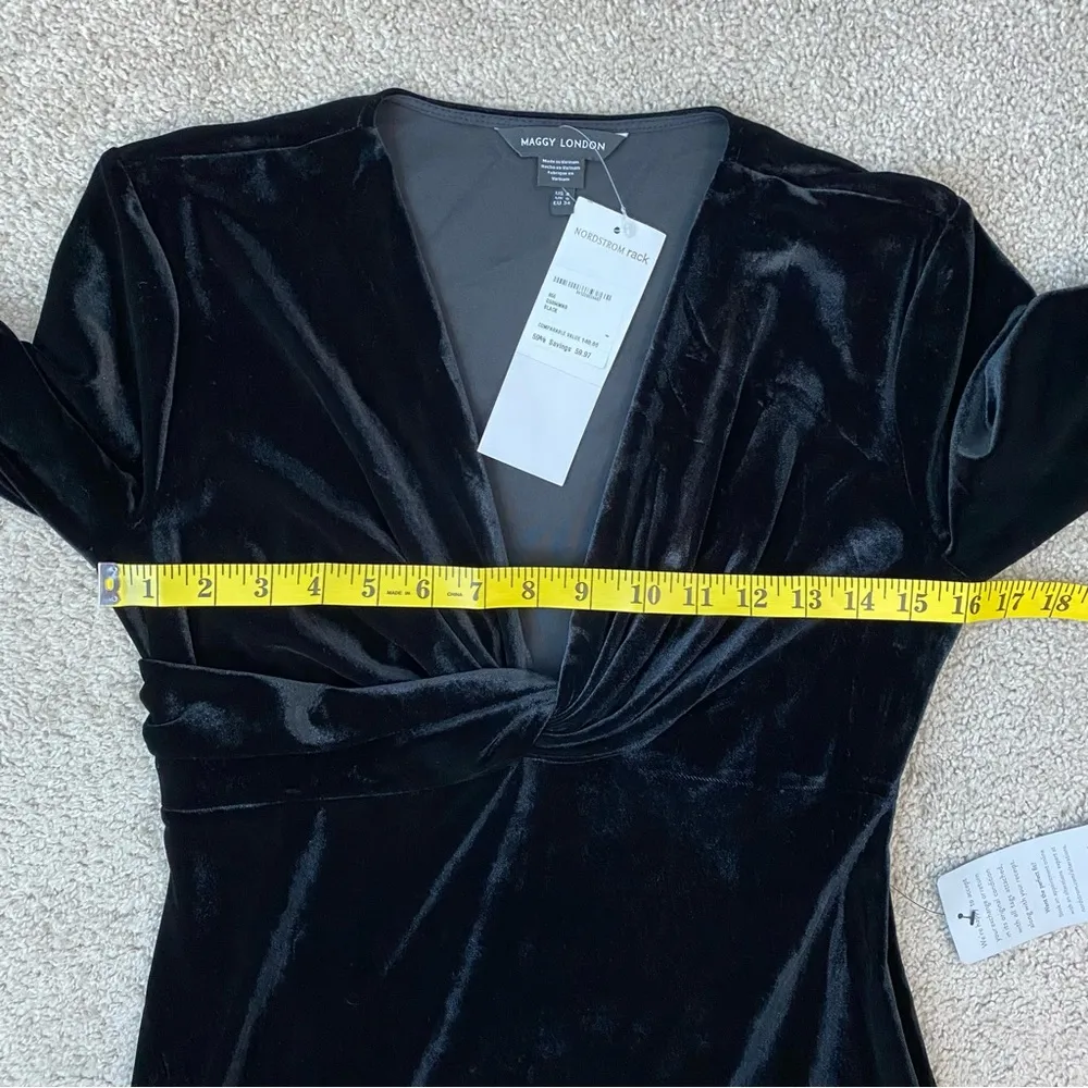 Maggy London Velvet Twist Front Midi Dress Black 4 - Image 7