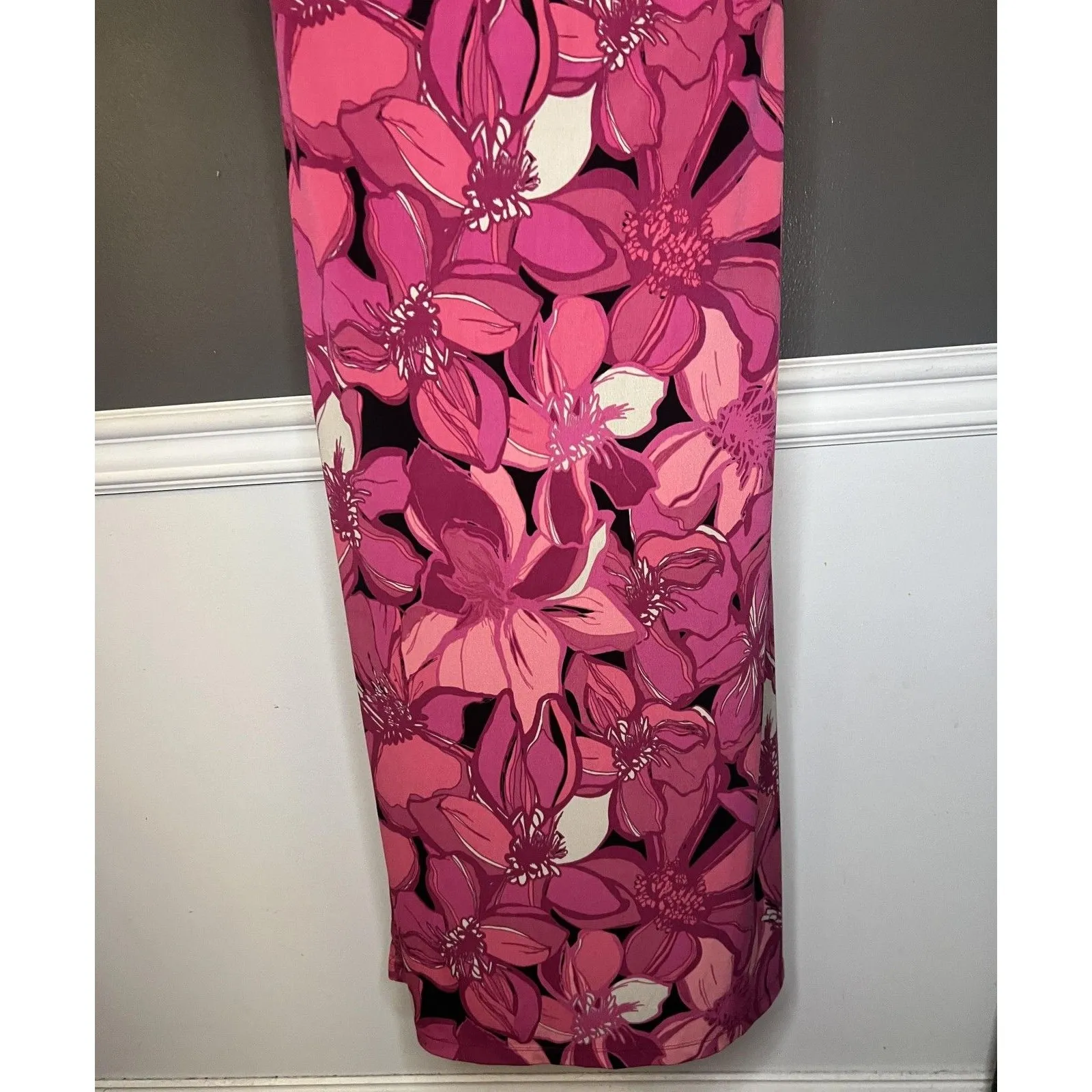ELLE Dress Womens Medium Pink Floral Halter Maxi Jersey Sundress Casual Summer - Image 9