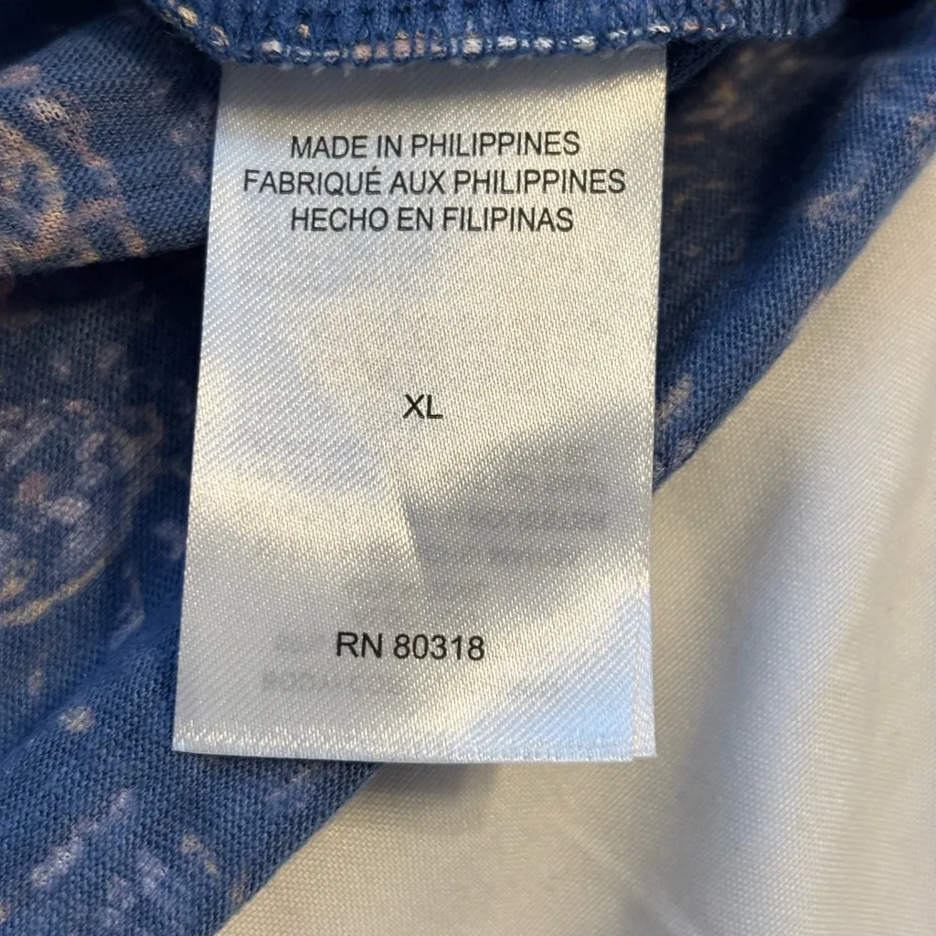 Lucky Brand Blue Paisley Boho Blouse XL Tie Neck Long Sleeve - Image 3