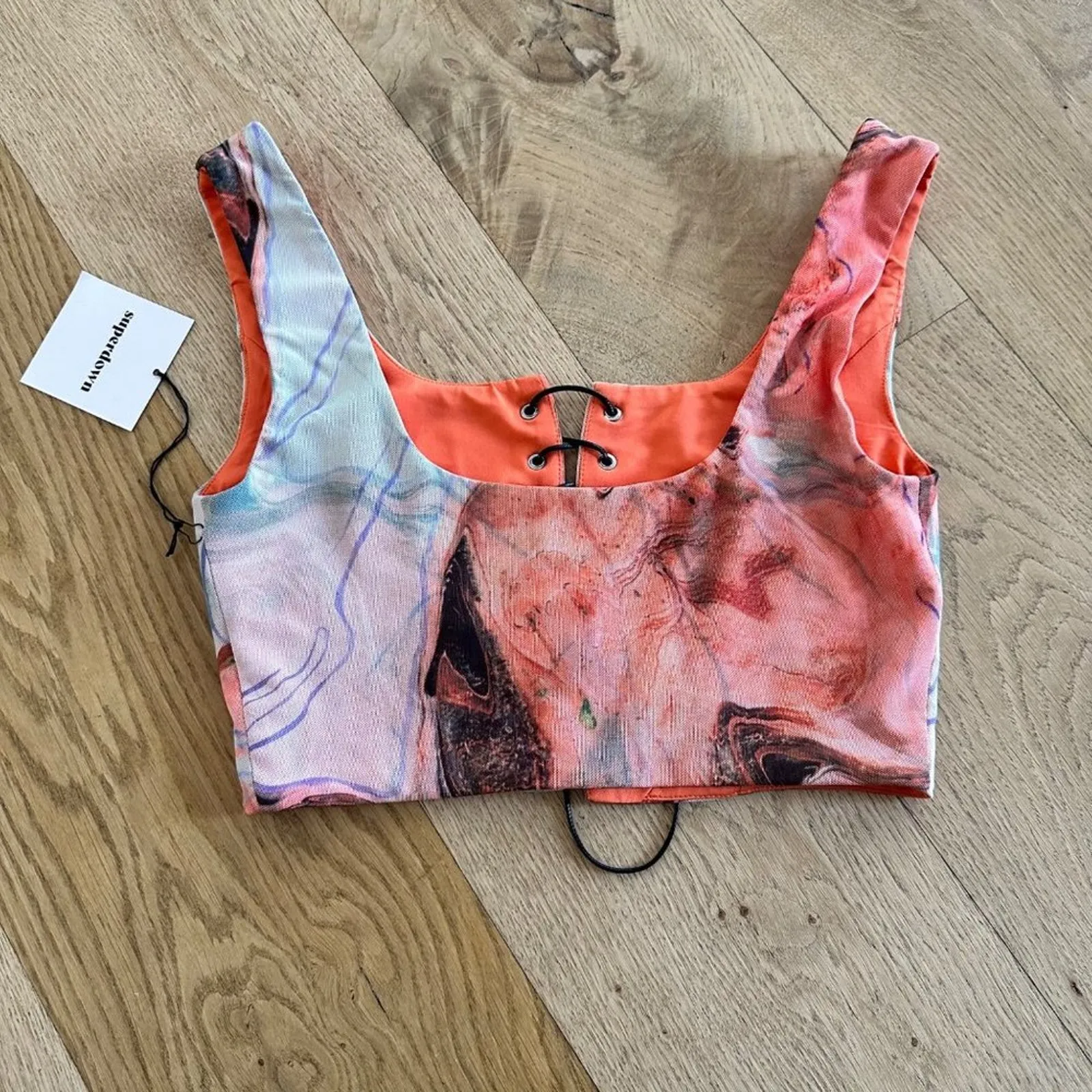 Superdown - Kayla Lace Up Crop Top in Orange - Image 5