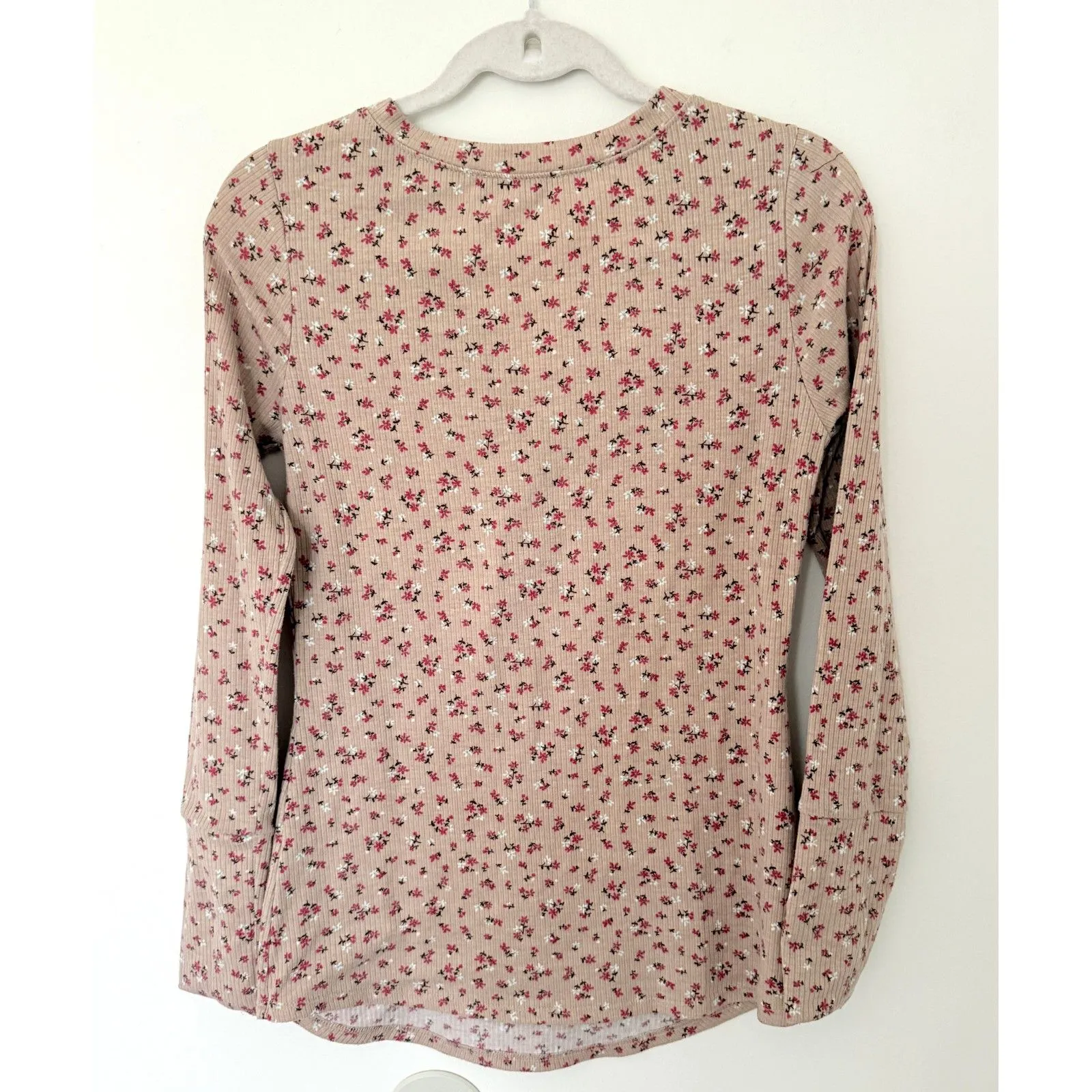 VTG Y2K Ces Femme Floral Ribbed Henley Long Sleeve Stretch Top USA Sz S - Image 2