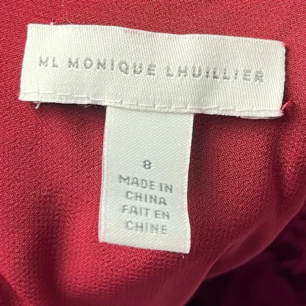ML Monique Lhuillier Red Currant Jacquard Short Sleeve Jumpsuit 8 - Image 100