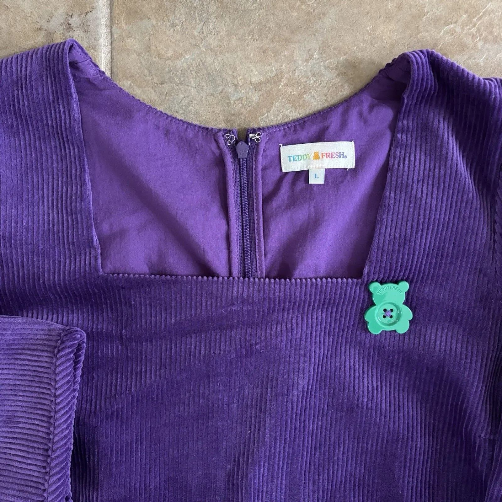 Teddy Fresh Dress Womens Size Large Purple Corduroy Long Sleeve Mini Cute Chic - Image 4