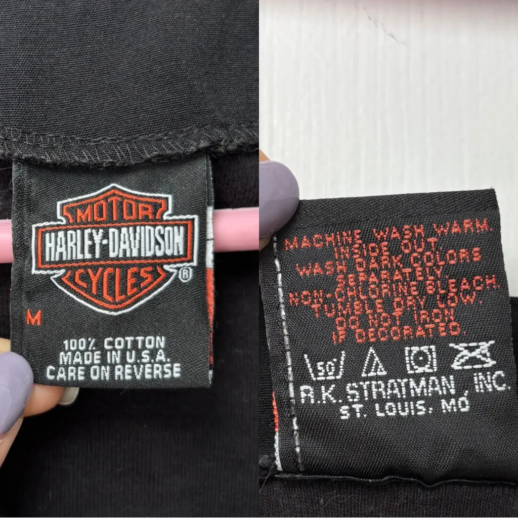 90s Vintage Harley Davidson Black 3 Quarter Sleeve Vneck Top Size M - Image 3