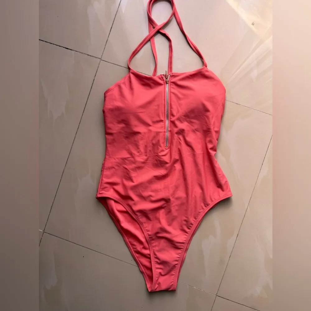 Juicy Couture Orange One Piece Swimsuit - Size L Tie Zipper Comfy Beach Summer - Image 15