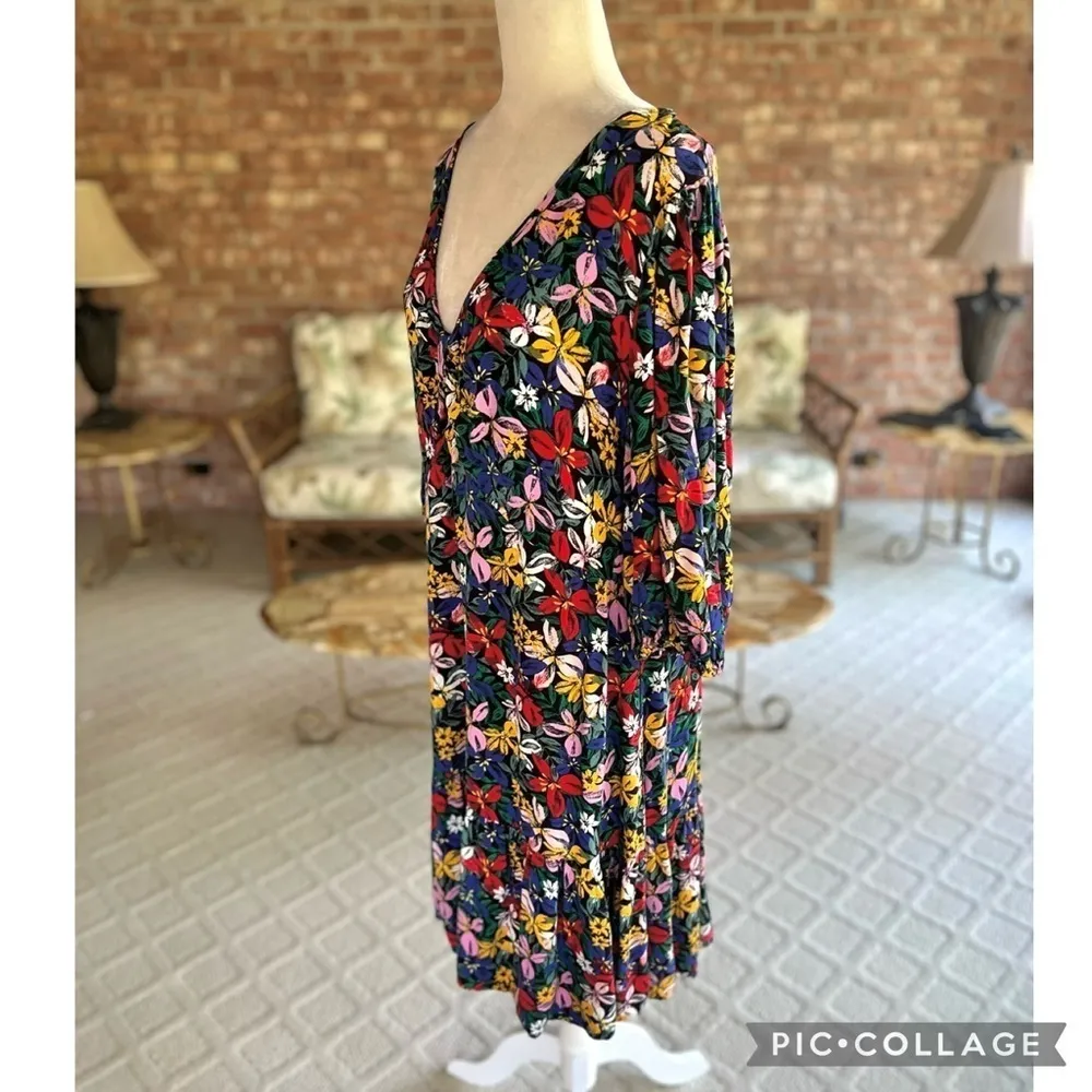 Eloquii Elements Dress 16 Floral Print Blue Red Keyhole V-Neck Party Garden Work - Image 10