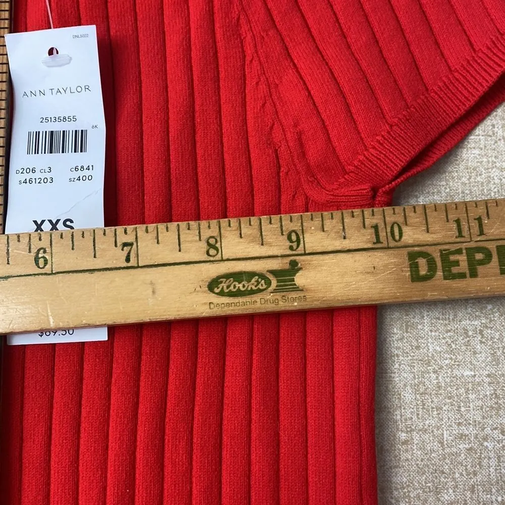 Ann Taylor Women’s XXS Red Ribbed Off Shoulder Body Fitted Shirt - Image 9