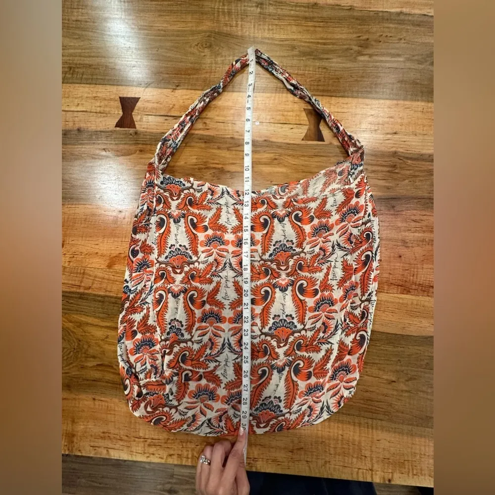 EUC Free People Orange / Blue Lightweight Cloth Gauze Floral Shoulder Tote Bag - Image 3