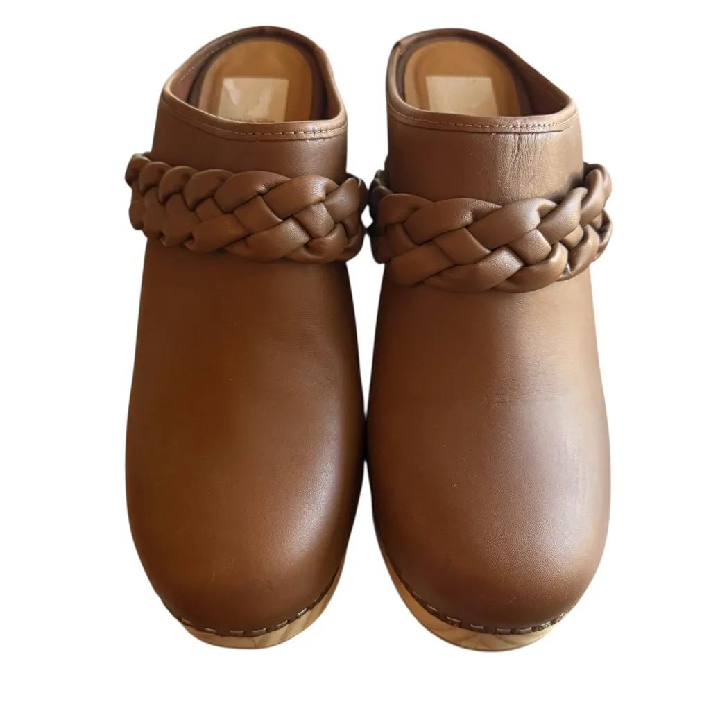 Dolce Vita Hila Brown Leather Braided Block Heel Mule Clogs - Image 2