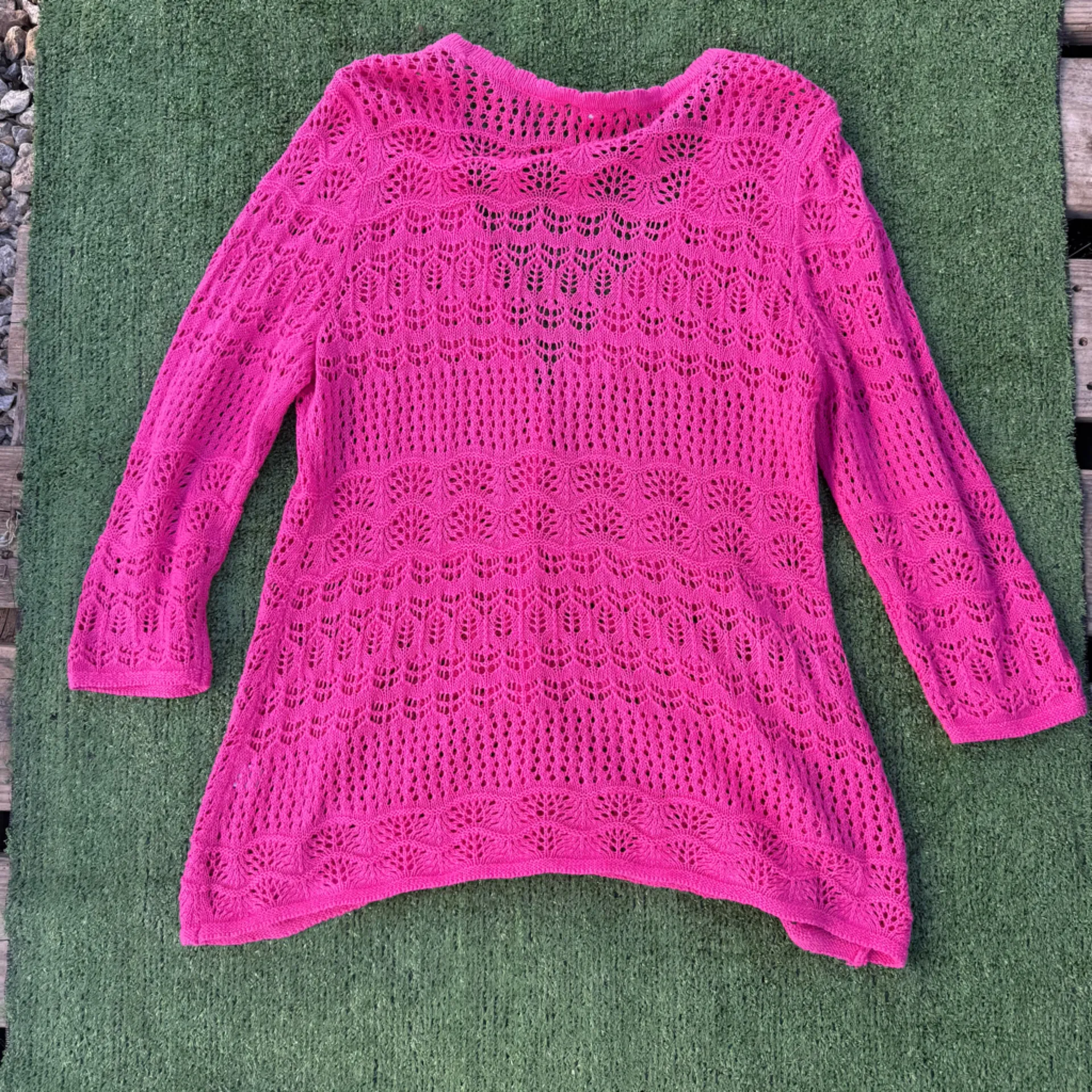 Valentine’s Day coquette pink lace crochet cardigan - Image 2