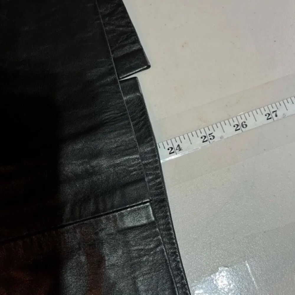 Vintage Vanity Fur Co Women's Leather Flat Front Mini Pencil Skirt Black Size 9 - Image 9