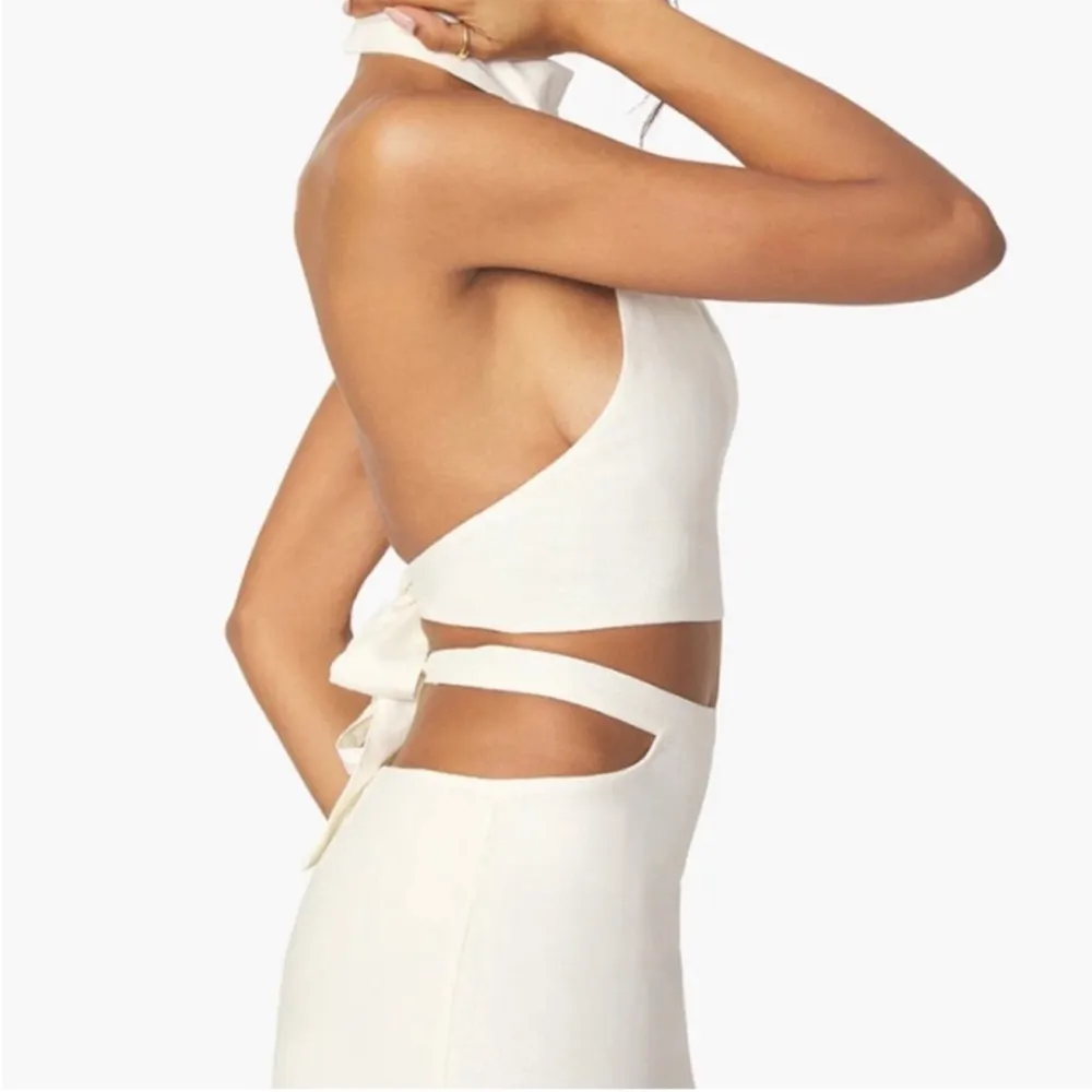 WE WORE WHAT NWT Linen Blend Cut Out Midi Skirt w Tie Size L - Image 3