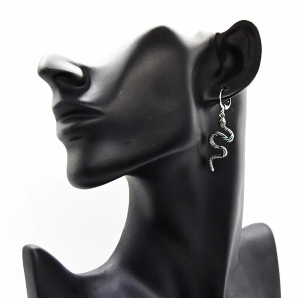 Green Silver Snake Earrings - Image 4