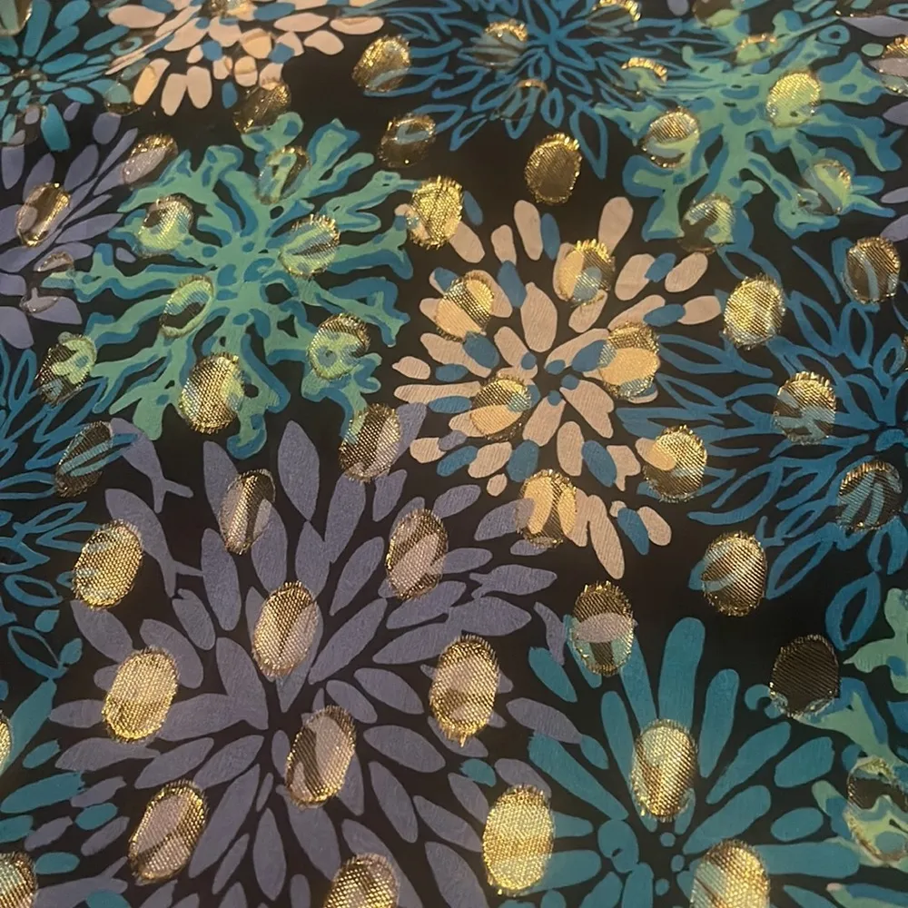 Sail to sable gold shimmer Swiss dot blue black v neck blouse - Image 4