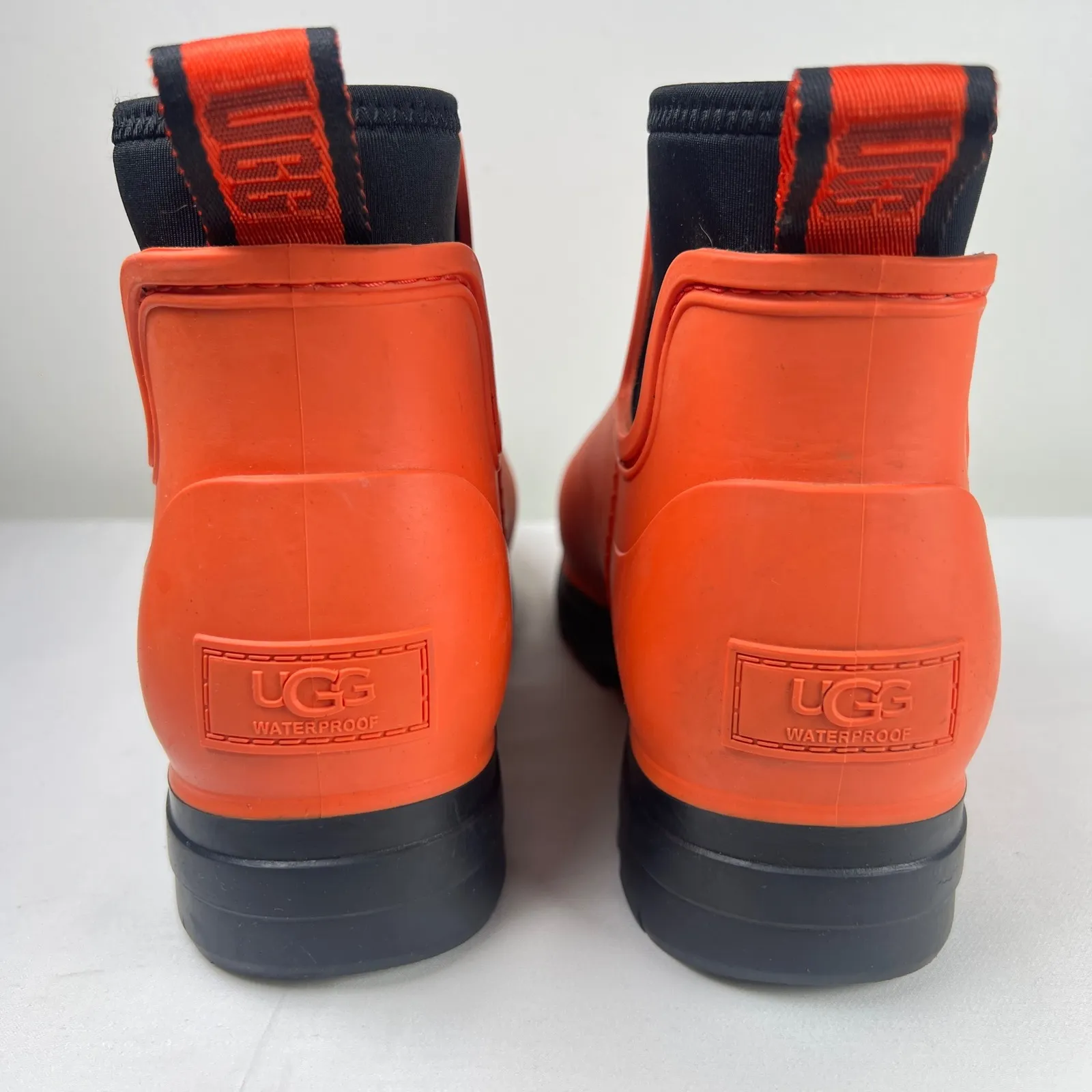 UGG Waterproof Rubber Rain Boots Womens Size 6 Orange Black Ankle - Image 4