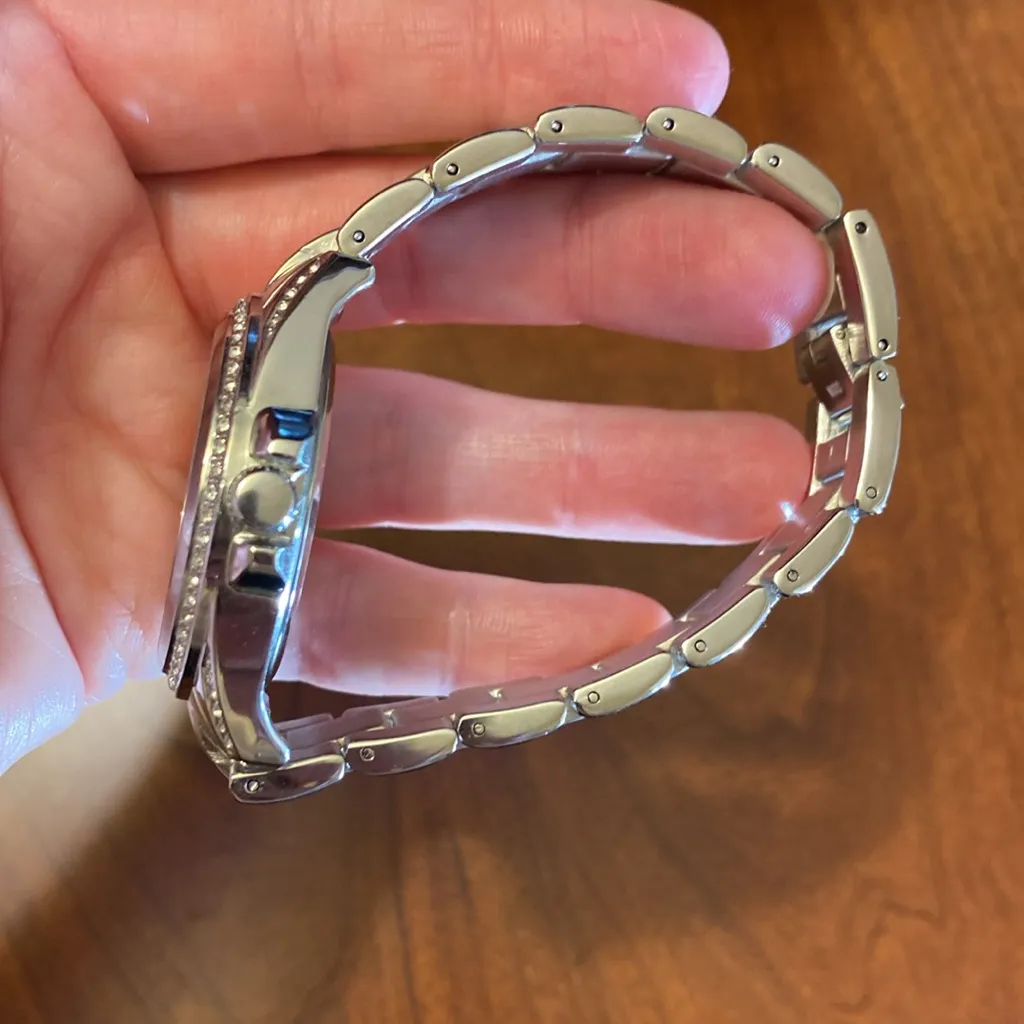 NY&Co New York and Company Y2K Oversized Bling Watch Stainless Steel Running Silver - Image 4