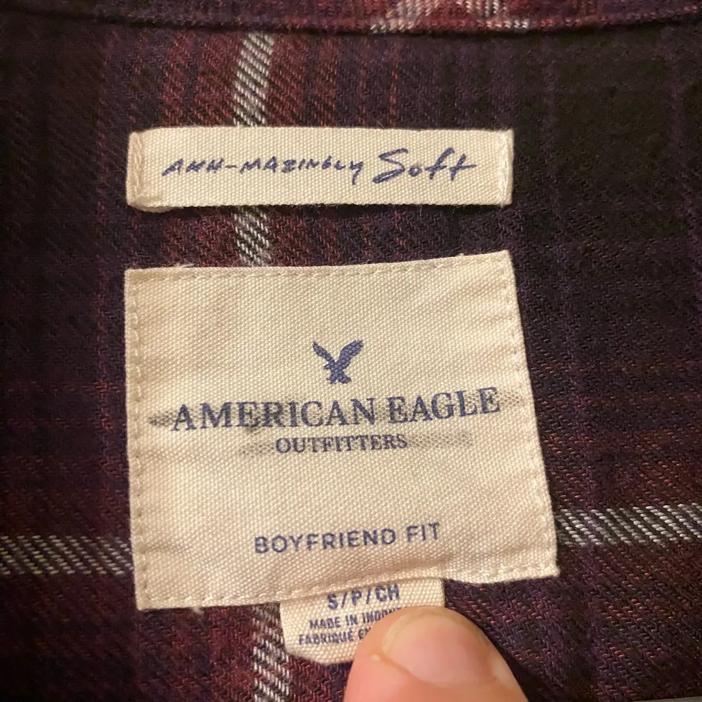 American Eagle Ahh-Mazingly Soft Flannel‎ Boyfriend Fit Small Red White Plaid - Image 3
