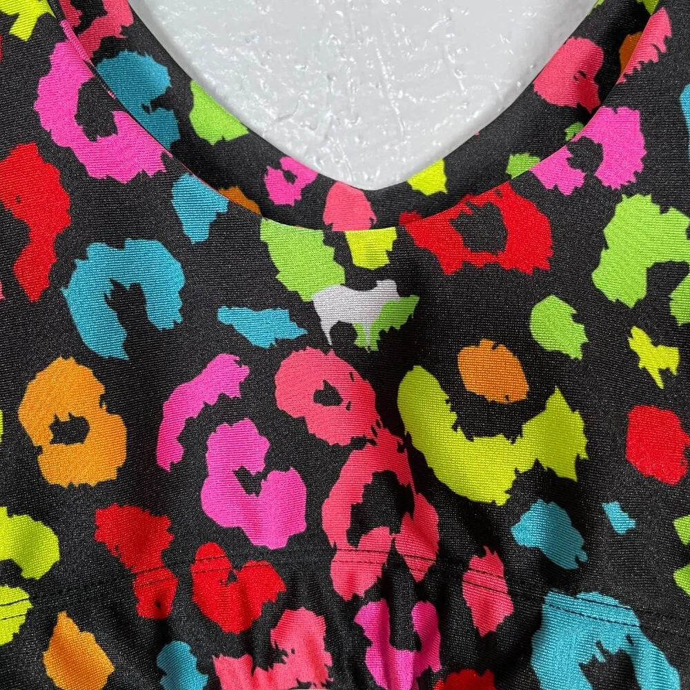 Goldsheep Women M Rainbow Animal Print Sports Bra Top U Front Back No Wire Pink Size M - Image 5